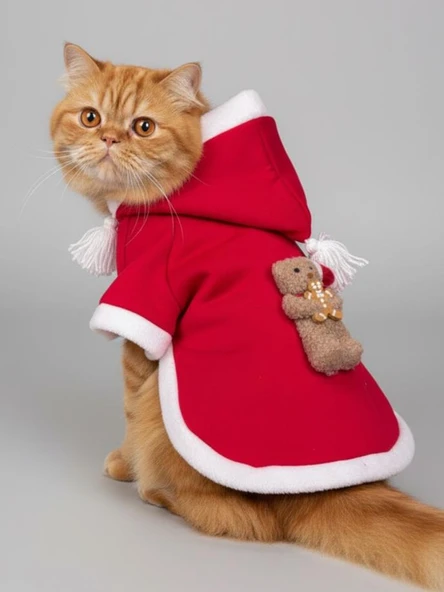 Bear Biscotti Kırmızı Xmas Kedi Kıyafeti | Kapüşonlu Polar Noel Sweatshirt | Küçük Irklar İçin ürün görseli 1