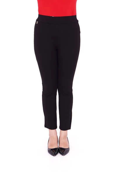 Ekstra Battal Beli Lastikli Yüksek Bel Toparlayıcı Detaylı Boru Paça Likralı Büyük Beden Kadın Pantolon - Resim 2