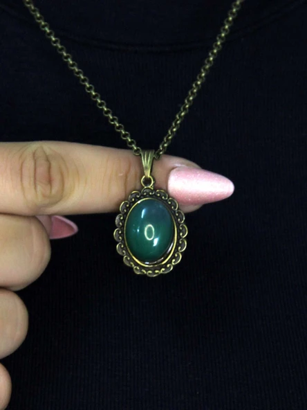 Doğal Taş Yeşil Akik Doğal Taşlı Kadın Doğal Taş Otantik Kolye euk27ya ürün görseli