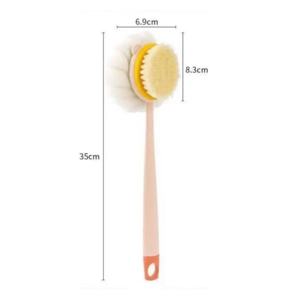 Banyo Lifi ve Süngeri 2 si 1 Arada Çift Taraflı Uzun Saplı Fırçalı Banyo Vücut Sırt Fırçası Banyo Lifi - Resim 4