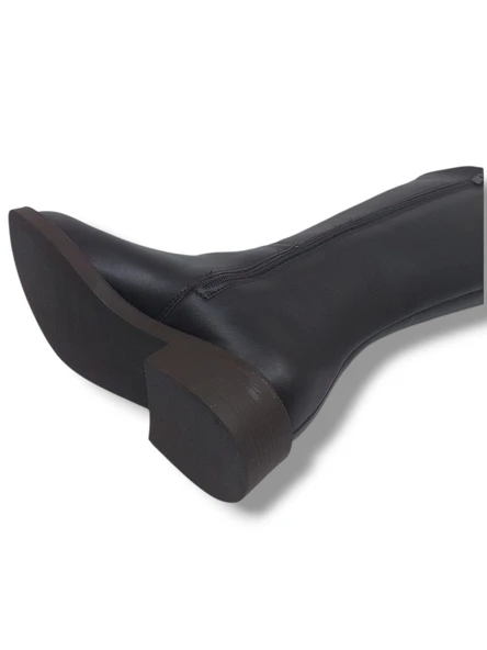 İzlife 232 Kadın Koyu Kahve Uzun Fermuarlı Alçak Topuklu Çizme - Resim 3