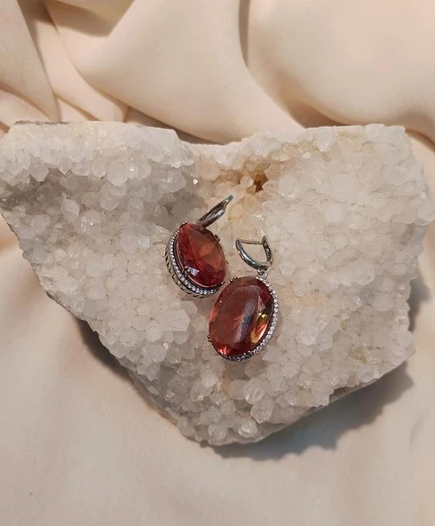 Küpe Zultanit Oval 925 Ayar Gümüş Renk Değiştiren Sultanit Sallanır Küpe - Resim 8