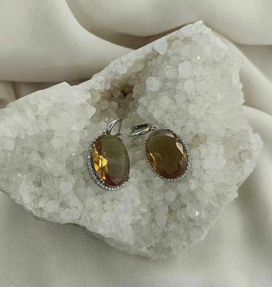 Küpe Zultanit Oval 925 Ayar Gümüş Renk Değiştiren Sultanit Sallanır Küpe - Resim 4