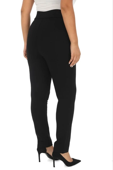 Ekstra Battal Beli Lastikli Yüksek Bel Toparlayıcı Detaylı Boru Paça Likralı Büyük Beden Kadın Pantolon - Resim 6