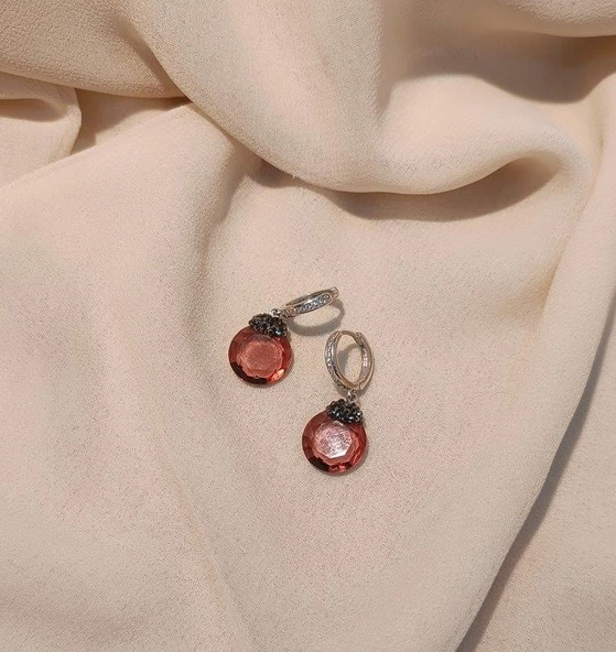 Küpe Zultanit Yuvarlak 925 Ayar Gümüş Renk Değiştiren Sultanit Sallanır Küpe - Resim 2