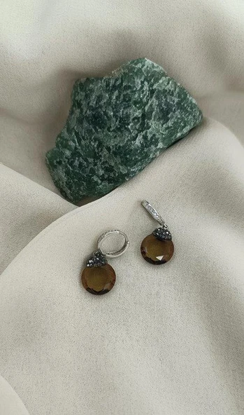 Küpe Zultanit Yuvarlak 925 Ayar Gümüş Renk Değiştiren Sultanit Sallanır Küpe - Resim 5