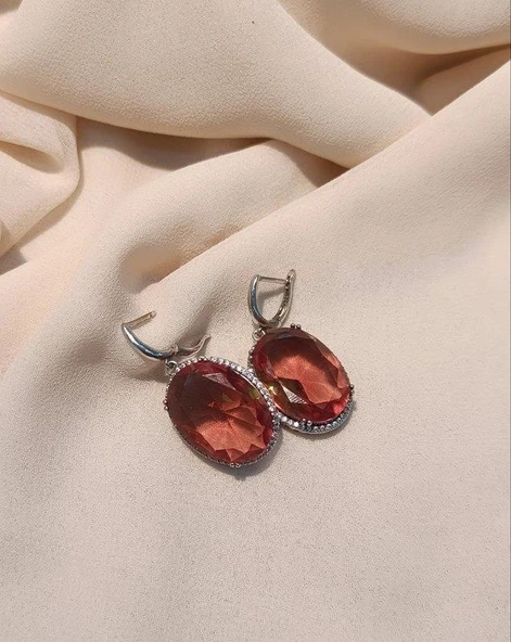 Küpe Zultanit Oval 925 Ayar Gümüş Renk Değiştiren Sultanit Sallanır Küpe - Resim 3