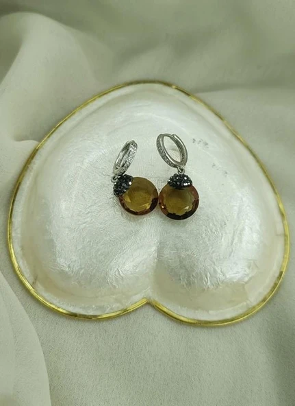 Küpe Zultanit Yuvarlak 925 Ayar Gümüş Renk Değiştiren Sultanit Sallanır Küpe - Resim 3