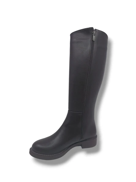 İzlife 232 Kadın Koyu Kahve Uzun Fermuarlı Alçak Topuklu Çizme - Resim 4