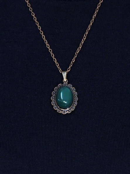 Doğal Taş Yeşil Akik Doğal Taşlı Kadın Doğal Taş Otantik Kolye euk27bya - Resim 2