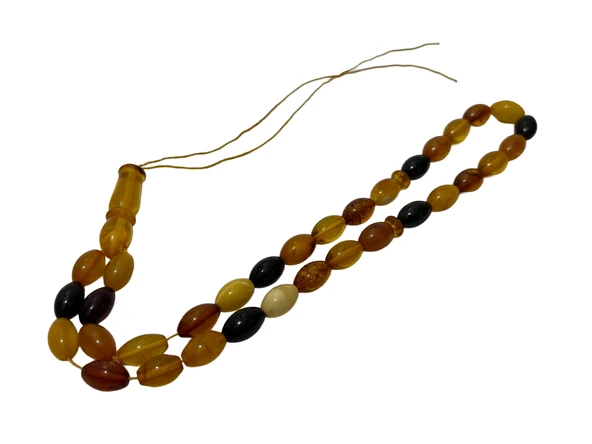 Renk Karması Doğal Kaya Damla Kehribar Tesbih 33lük 11,35x7,4mm 14 Gram ürün görseli