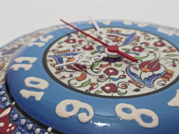 Çini Boyama Kabartma Duvar Saat 25cm - Çini Saat - Resim 3