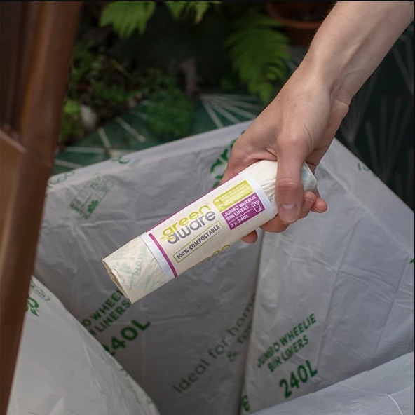 GreenAware Kompostlanabilir Jumbo Tekerlekli Çöp Kovası Poşeti 240L (6 Adet) - Resim 3