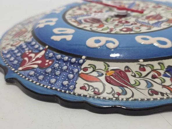 Çini Boyama Kabartma Duvar Saat 25cm - Çini Saat - Resim 4