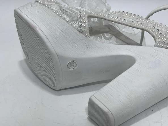 Ayakkabı Tutkusu Stilo İnci Kaplama Kalın Topuk Gelin Ayakkabısı 39 Numara - Resim 7