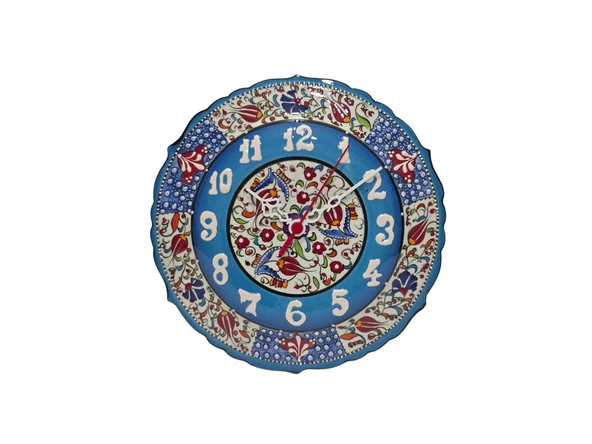 Çini Boyama Kabartma Duvar Saat 25cm - Çini Saat ürün görseli 1