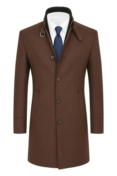 Erkek Slim Fit Kaşe Kaban – Çıkarılabilir Ribanalı Fermuarlı Yaka, S–XXL - Resim 10