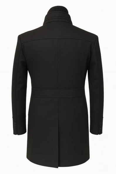 Erkek Slim Fit Kaşe Kaban – Çıkarılabilir Ribanalı Fermuarlı Yaka, S–XXL - Resim 3