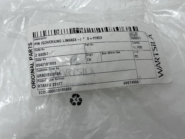 Wartsila Sulzer RTA62U Dizel Makine Goverking Linkage Pin 20x52 - Resim 5