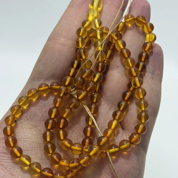 Doğal Kaya Damla Kehribar Tesbih 99luk 6,6mm 17,40 Gram - Resim 6