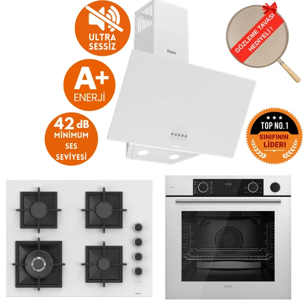 Ferre FryART &SteamART- SilentART SUON /Sessiz Beyaz Ankastre Set (D087-SA + XE64CB +SC406-WFA wok ürün görseli