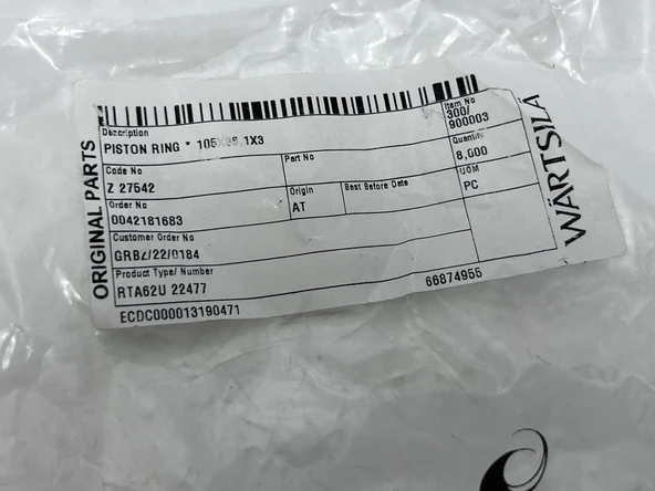 Wartsila Sulzer RTA62U Dizel Makine Piston Segmanı 105x96.1x3 (8 Adet) - Resim 5