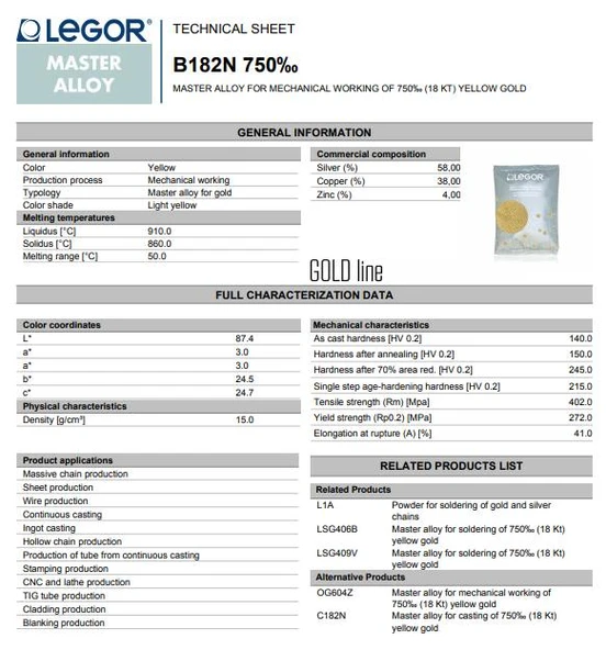 Legor B182N 18K Altın Döküm İşleme Alaşımı 200 Gram - Resim 2