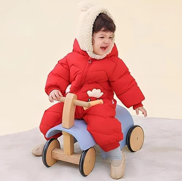 Bebek Fermuarlı Kozmonot Tulum Kırmızı 100 Beden - Resim 5