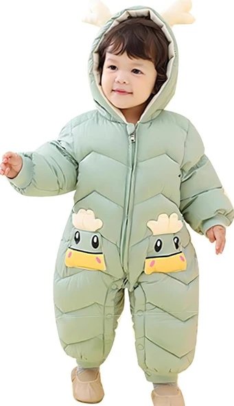 Bebek Fermuarlı Kozmonot Tulum Yeşil 80 Beden ürün görseli 1