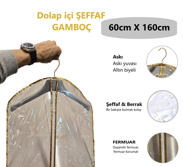 Gardırop İçi Askılık yuvalı En:60 x Boy: 160cm - Dolap içi ŞEFFAF varaklı Gamboç (1adet) ürün görseli 1