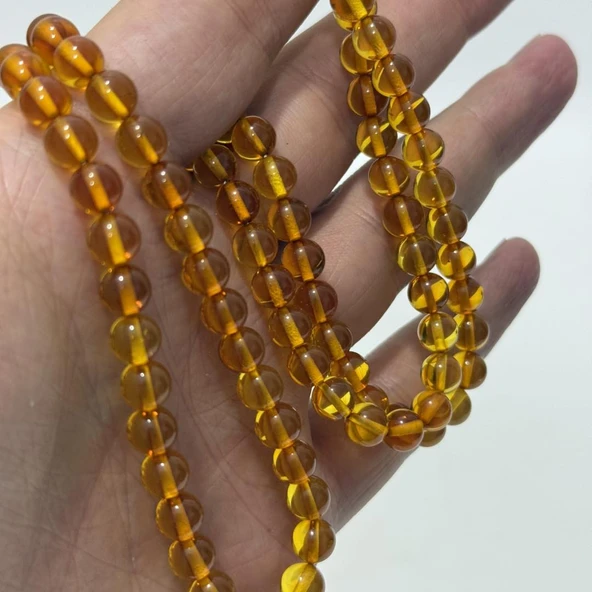 Doğal Kaya Damla Kehribar Tesbih 99luk 6,6mm 17,40 Gram - Resim 3