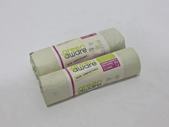 GreenAware Kompostlanabilir Jumbo Tekerlekli Çöp Kovası Poşeti 240L (6 Adet) - Resim 2