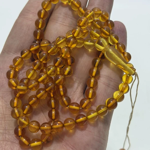 Doğal Kaya Damla Kehribar Tesbih 99luk 6,6mm 17,40 Gram - Resim 4