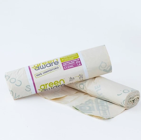 GreenAware Kompostlanabilir Jumbo Tekerlekli Çöp Kovası Poşeti 240L (6 Adet) ürün görseli