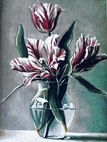 Sükûnetin Laleleri Adlı İran Tebriz Halı Tablo 94x74cm - Duvar Halı Kilim Tablo - Resim 3