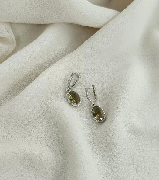 Küpe Zultanit Oval 925 Ayar Gümüş Renk Değiştiren Sultanit Sallanır Küpe - Resim 2