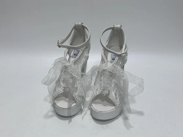 Ayakkabı Tutkusu Stilo İnci Kaplama Kalın Topuk Gelin Ayakkabısı 39 Numara - Resim 2