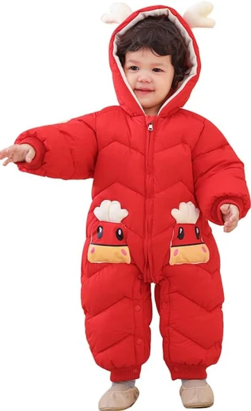 Bebek Fermuarlı Kozmonot Tulum Kırmızı 100 Beden ürün görseli