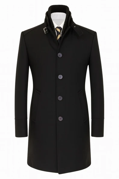 Erkek Slim Fit Kaşe Kaban – Çıkarılabilir Ribanalı Fermuarlı Yaka, S–XXL ürün görseli