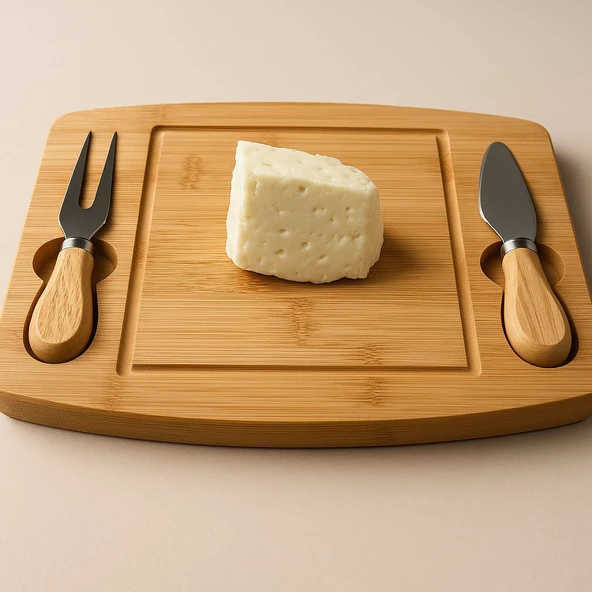 Bambu 3 parça Peynir Sunum Seti Bıçaklı Kahvaltı Sunum Tahtası - Resim 2