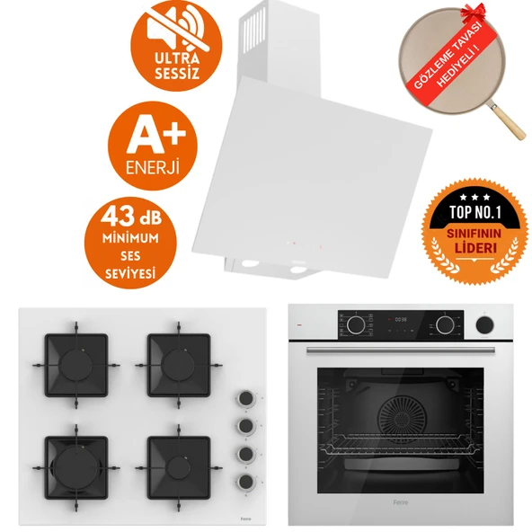 Ferre FryART & SilentArt ROYALATE / Sessiz Beyaz Ankastre Set ( D078-SA + XE64CB + SS206 ) ürün görseli