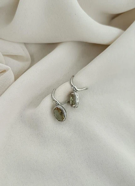 Küpe Zultanit Oval 925 Ayar Gümüş Renk Değiştiren Sultanit Sallanır Küpe - Resim 5