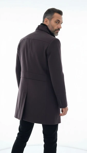 Erkek Slim Fit Kaşe Kaban – Çıkarılabilir Ribanalı Fermuarlı Yaka, S–XXL - Resim 8