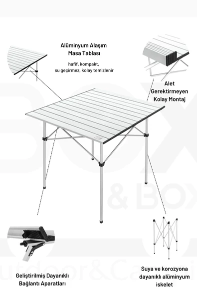 Box&Box Alüminyum, Katlanabilir Kamp ve Piknik Masası, Omuz Askılı Taşıma Çantasıyla XL, Gri - Resim 2