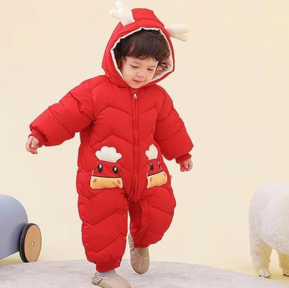 Bebek Fermuarlı Kozmonot Tulum Kırmızı 100 Beden - Resim 2