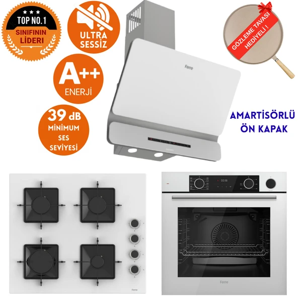 Ferre FryART & SilentArt ROYALINE /Sessiz Beyaz Ankastre Set ( D081-SA + XE64CB + SS206 ) ürün görseli