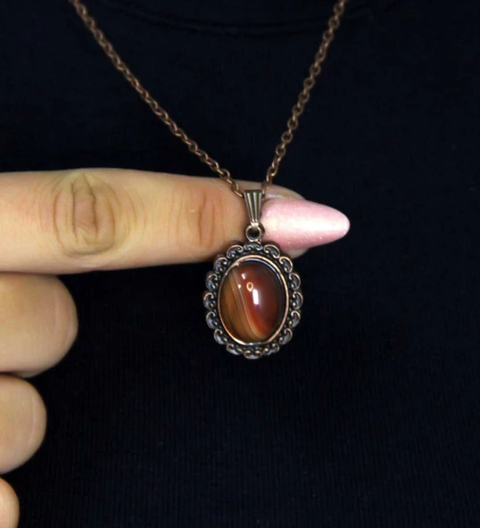 Doğal Taş Yemen Akik Doğal Taşlı Kadın Doğal Taş Otantik Kolye euk27byma ürün görseli