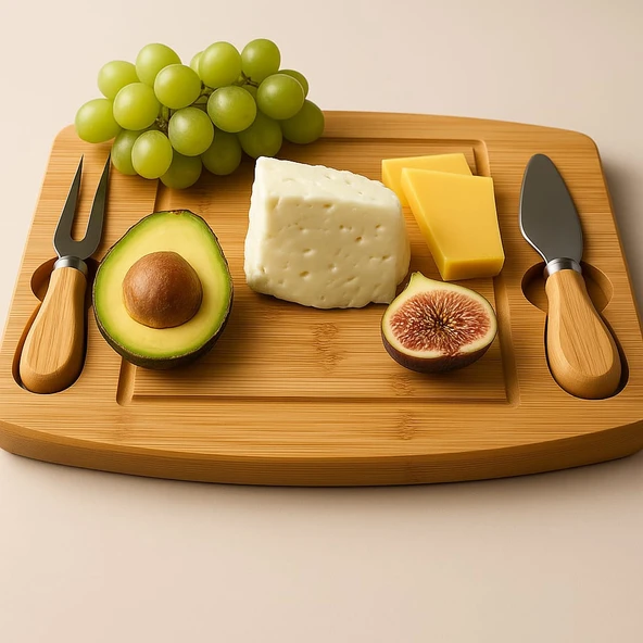 Bambu 3 parça Peynir Sunum Seti Bıçaklı Kahvaltı Sunum Tahtası ürün görseli