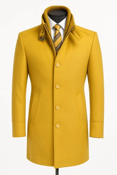 Erkek Slim Fit Kaşe Kaban – Çıkarılabilir Ribanalı Fermuarlı Yaka, S–XXL - Resim 9