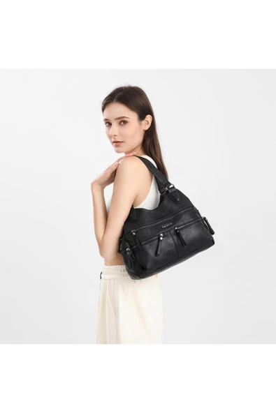 Yıkama Deri Omuz Askılı Kadın Çantası 21K Barcelona 1932 - Resim 5